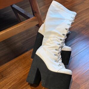 White Lace-Up Platform Over-the-Knee Boots